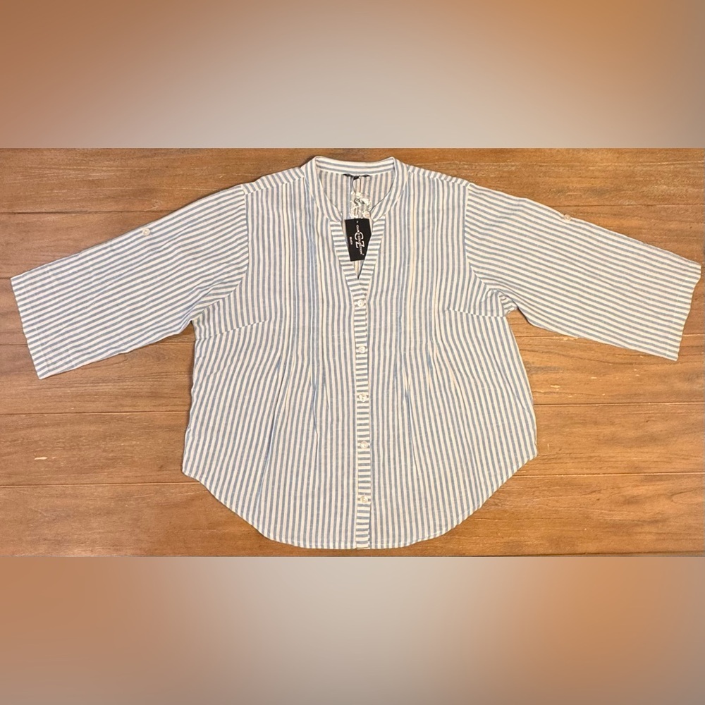 Women's Blue Striped Button Down Shirt